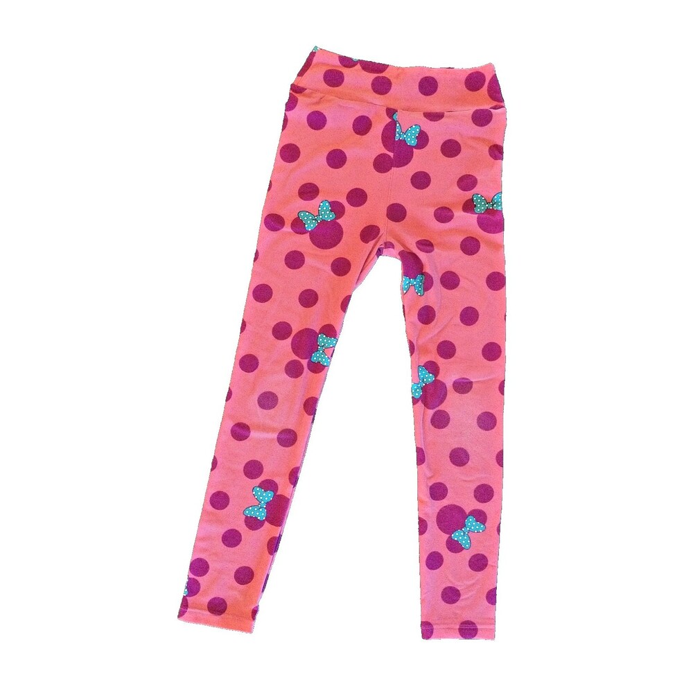 LuLaRoe TC Disney Girls Leggings Minnie Mouse Polka Dots Coral Pink Rare Bow XL